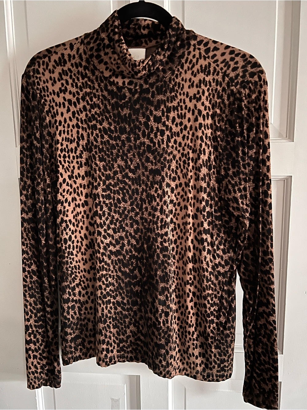 H&M Leopard Print Mock Neck Long Sleeve Top - Brown & Black